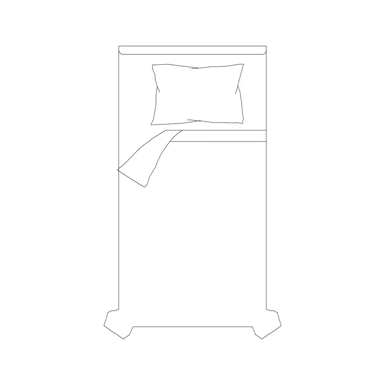 1050X2000 Single Bed Without Side Table DWG CAD block thumbnail — bedroom drawing