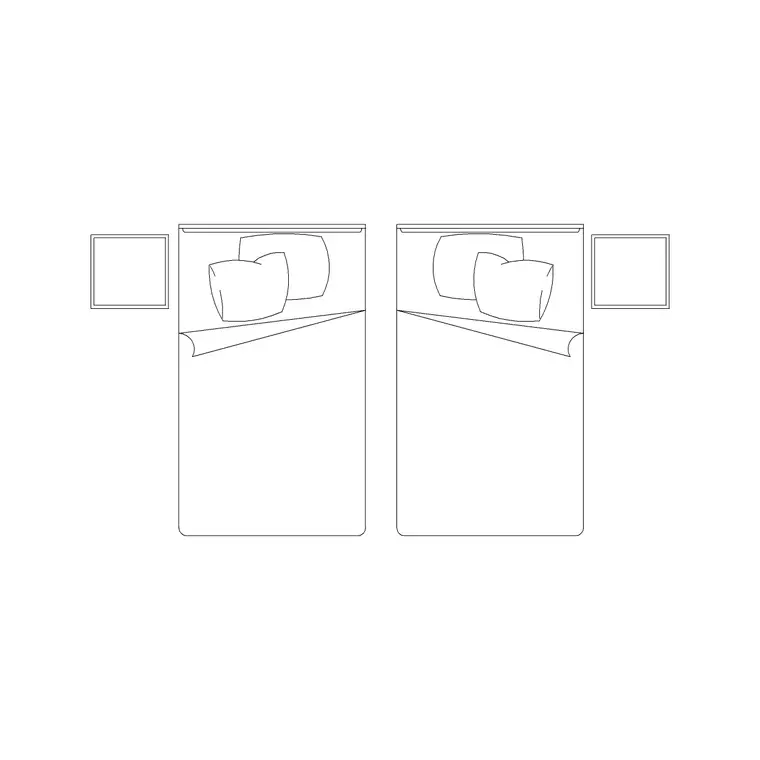 1200x2000 Single Bed 2P With 2 Side Tables DWG CAD block thumbnail — bedroom drawing
