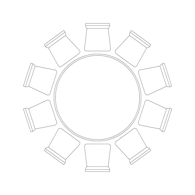 1500mm Dia Circular Table 10P DWG CAD block thumbnail — furniture drawing