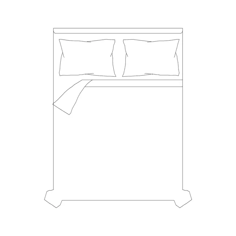 1500x2000 Double Bed Without Side Tables DWG CAD block thumbnail — bedroom drawing