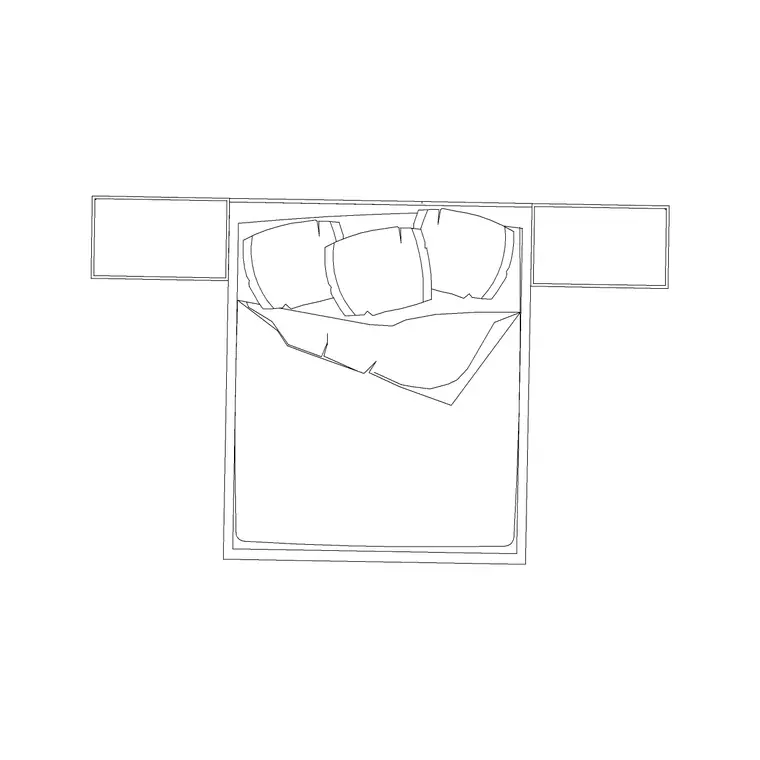 1650x1970 Double Bed With2 Side Tables DWG CAD block thumbnail — bedroom drawing