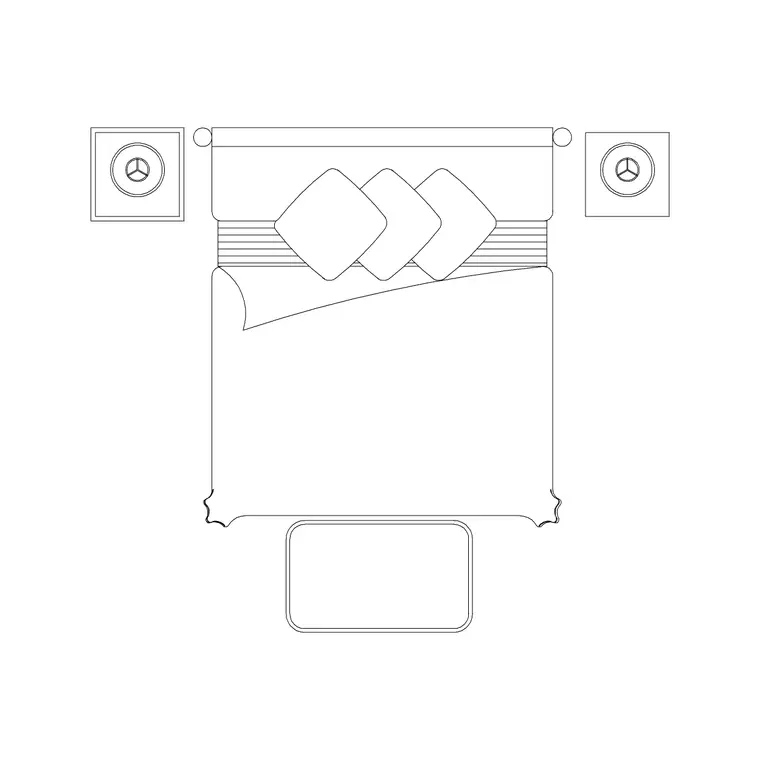 1830X2080 Double Bed Wth Ottomen DWG CAD block thumbnail — bedroom drawing