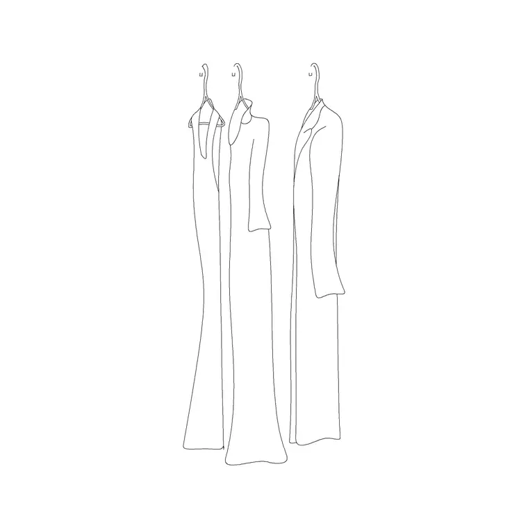 3 Long Dress Hanged DWG CAD block thumbnail — accessories drawing