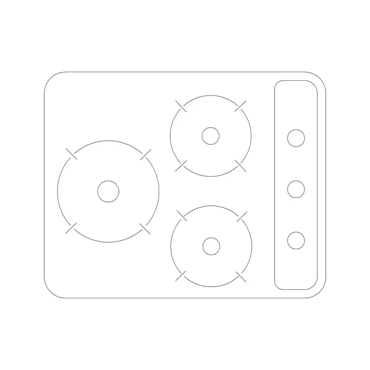 3 Stove Burner Round Edge DWG CAD block thumbnail — kitchen drawing