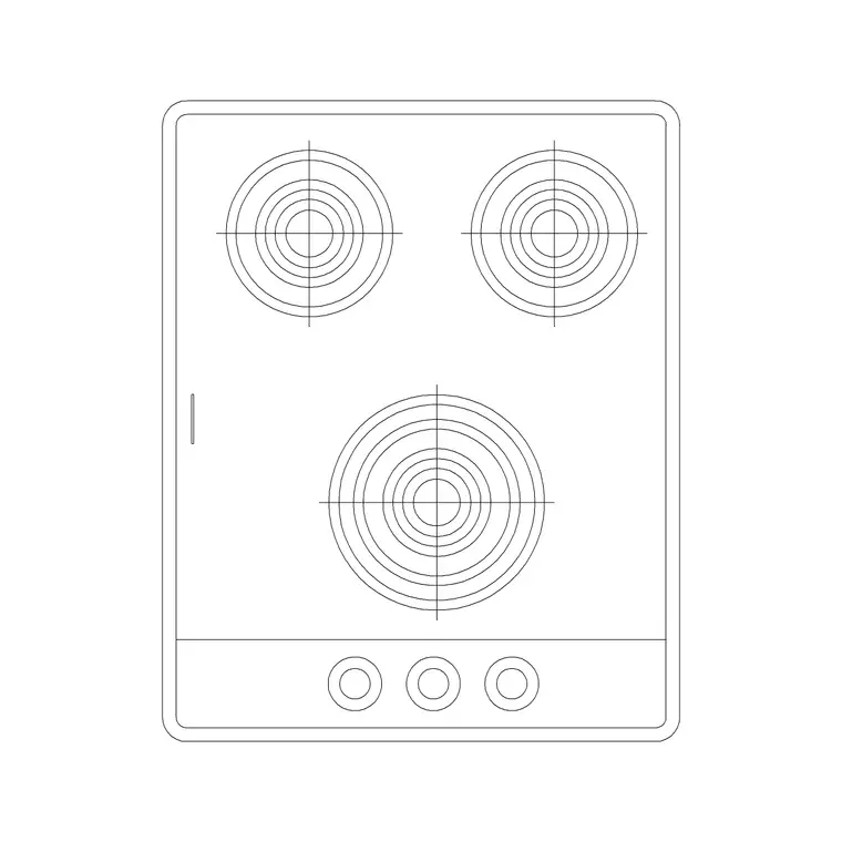 3 Stove Burner DWG CAD block thumbnail — kitchen drawing