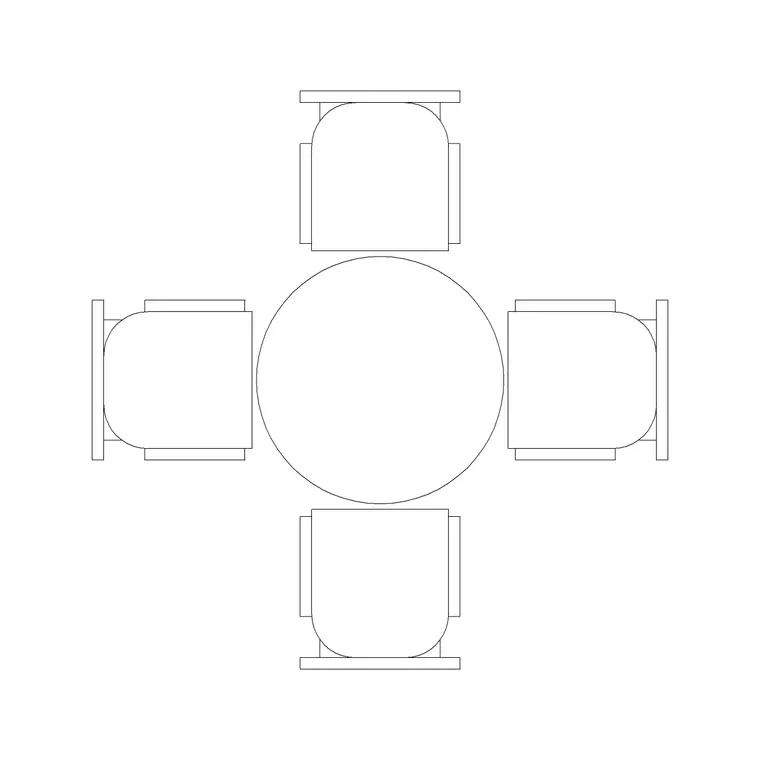 4 Person Dining Table Round DWG CAD block thumbnail — furniture drawing
