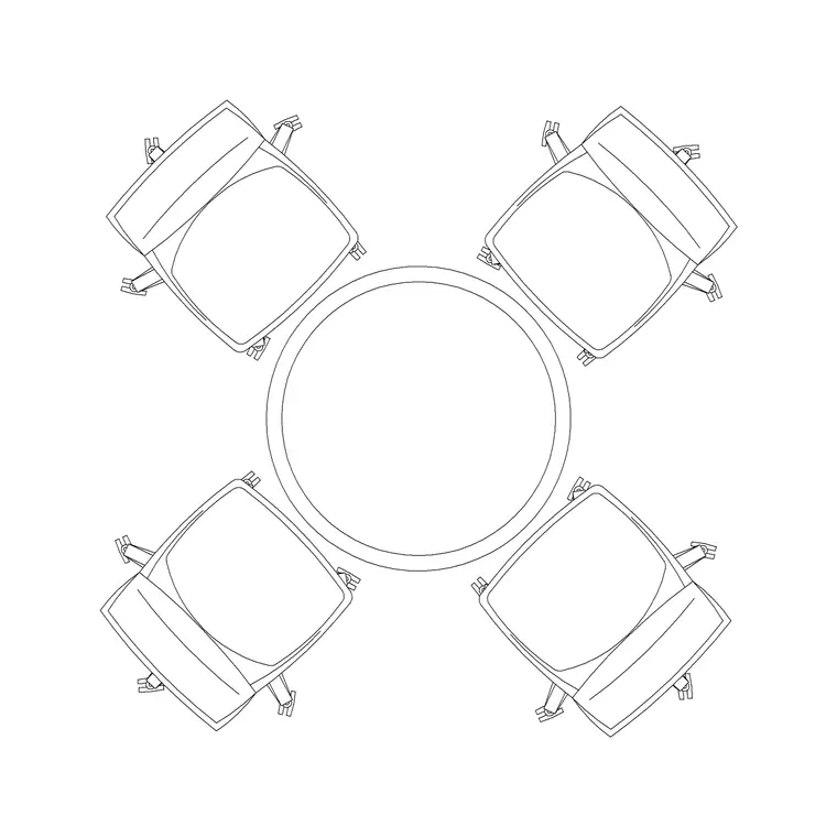4P Round Table DWG CAD block thumbnail — office drawing
