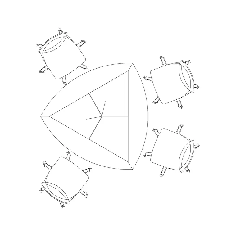 4P Triangular Table DWG CAD block thumbnail — office drawing