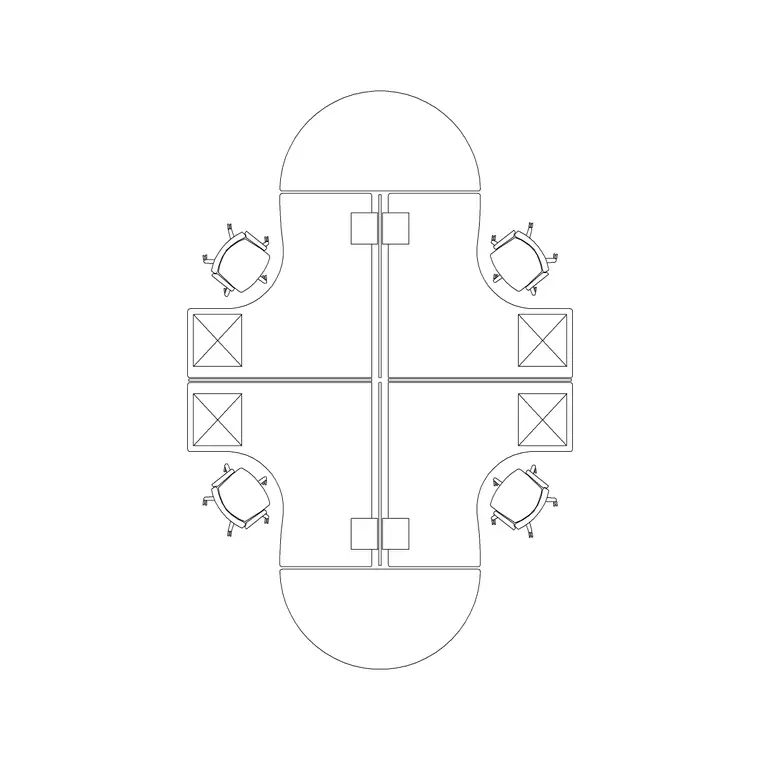 4P Workstation Curve DWG CAD block thumbnail — office drawing