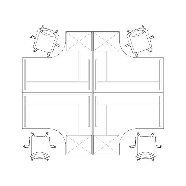 4P Workstation DWG CAD block thumbnail — office drawing