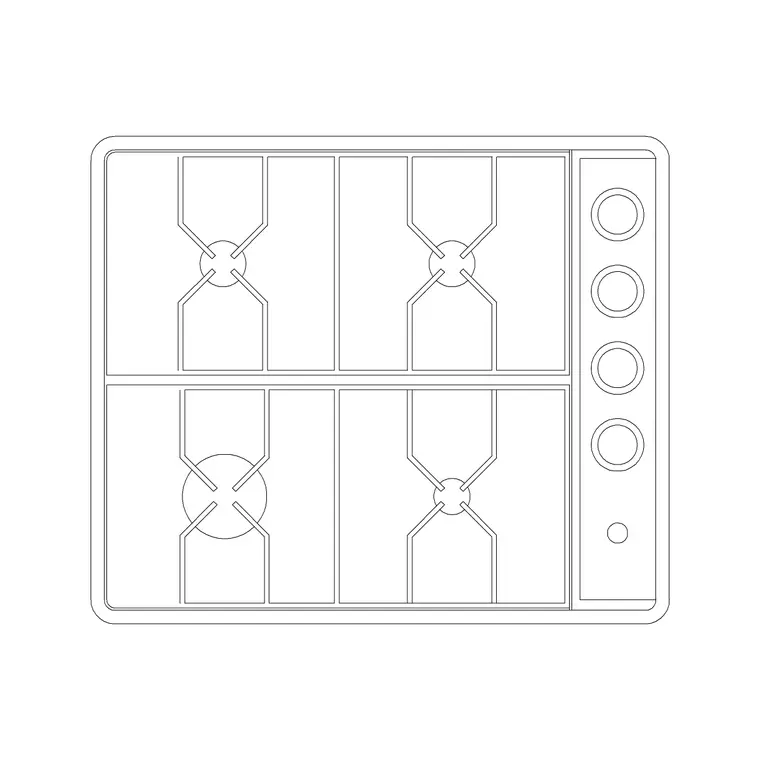 4 Stove Burner Classical Style DWG CAD block thumbnail — kitchen drawing