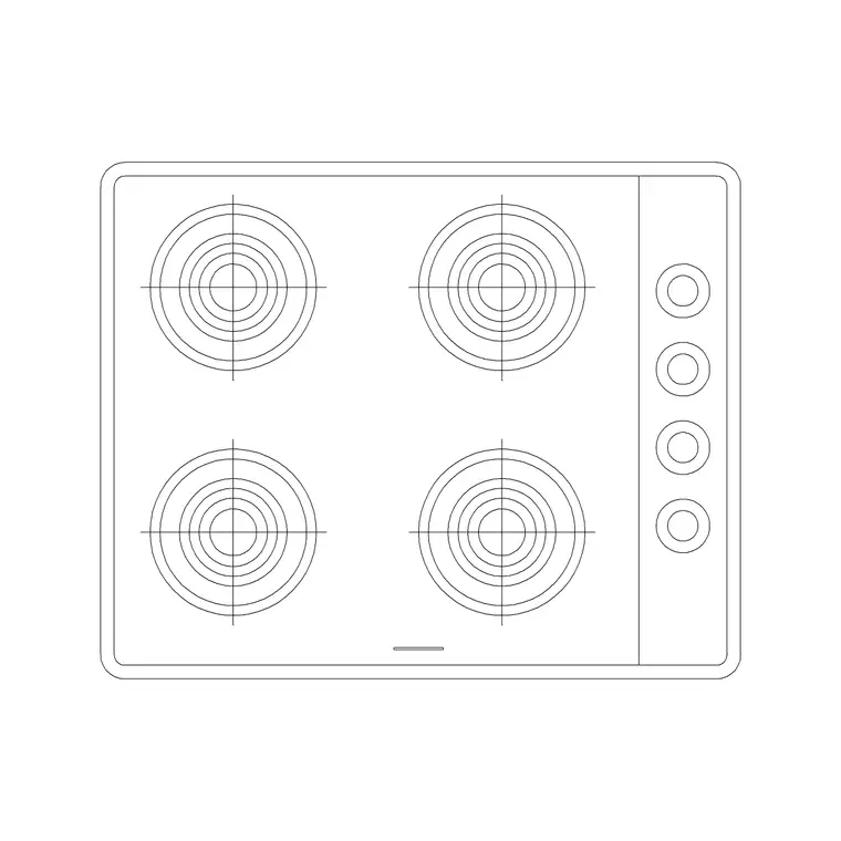 4 Stove Burner Rec Modern 2 DWG CAD block thumbnail — kitchen drawing