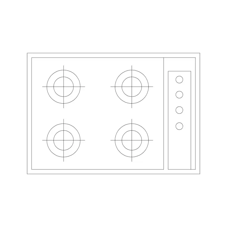 4 Stove Burner Rec1 DWG CAD block thumbnail — kitchen drawing