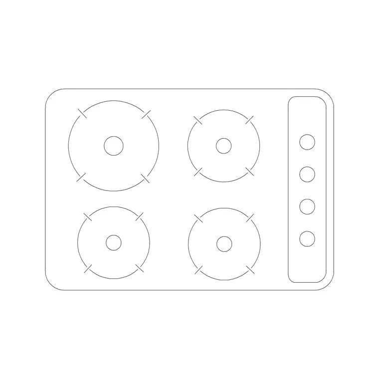 4 Stove Burner Round Edge DWG CAD block thumbnail — kitchen drawing