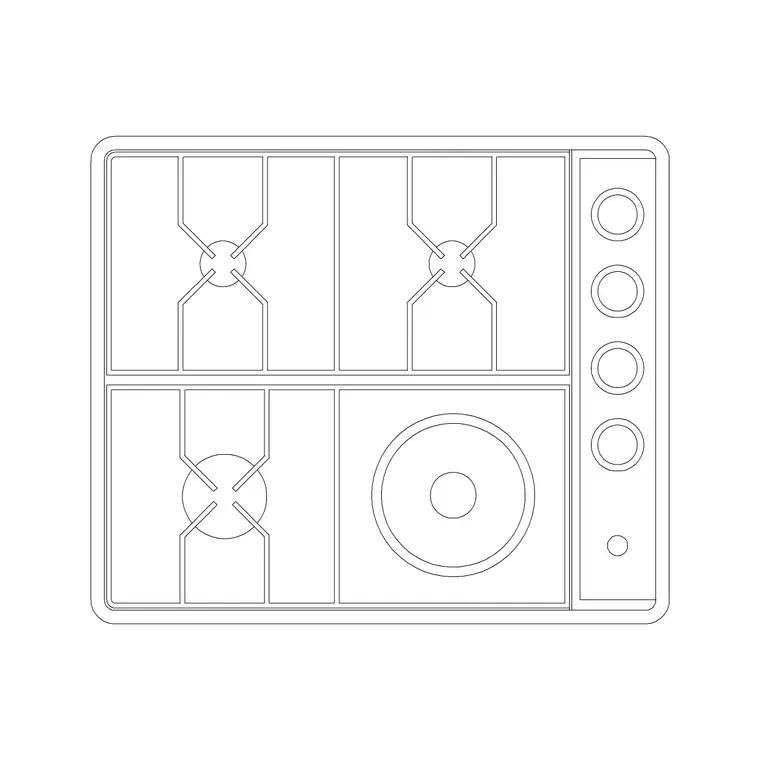 4 Stove Burner Small DWG CAD block thumbnail — kitchen drawing