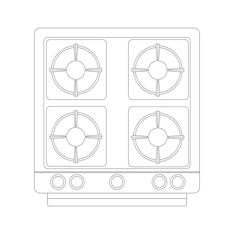 4 Stove Burner Sqaure 4 DWG CAD block thumbnail — kitchen drawing