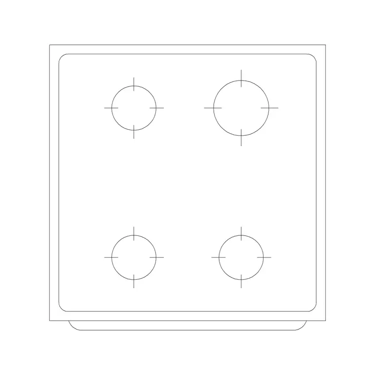 4 Stove Burner Sqaure Small DWG CAD block thumbnail — kitchen drawing