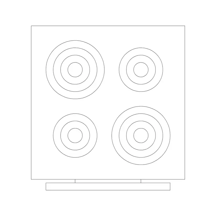 4 Stove Burner Sqaure DWG CAD block thumbnail — kitchen drawing