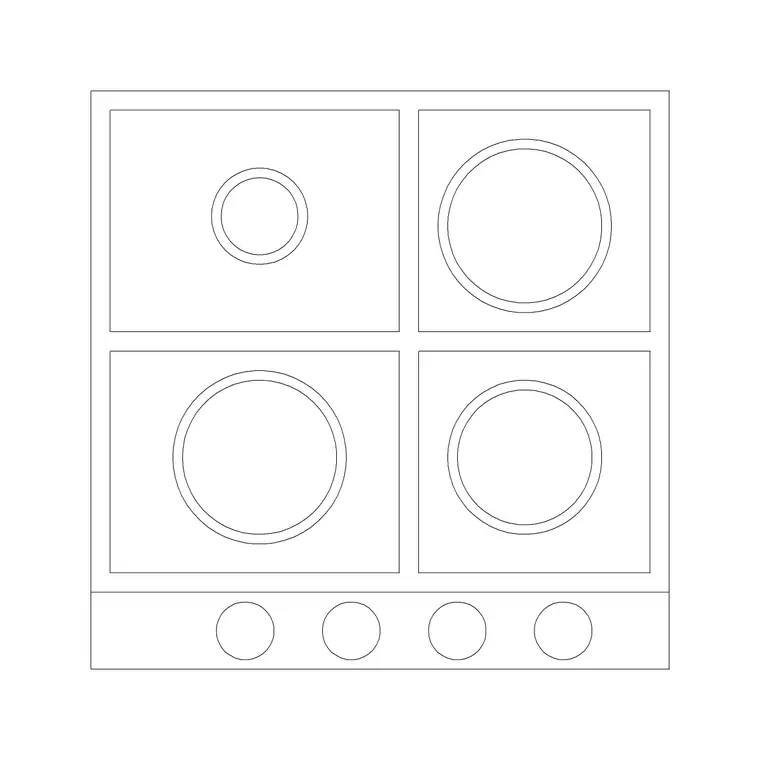 4 Stove Burner Square 1 DWG CAD block thumbnail — kitchen drawing