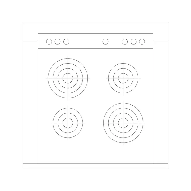 4 Stove Burner DWG CAD block thumbnail — kitchen drawing