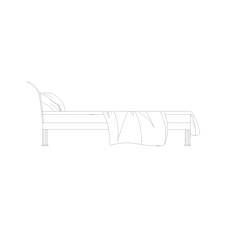 420 Mm High Bed Side Elevation With Side Table DWG CAD block thumbnail — bedroom drawing