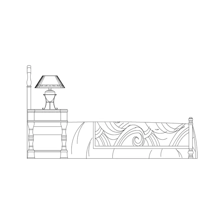 450 Mm High Bed Wooden Side Elevation With Side Table DWG CAD block thumbnail — bedroom drawing