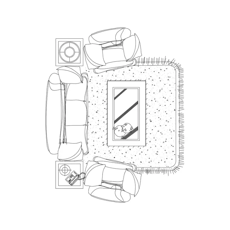 5 Seater Sofa With Rug And Center Table DWG CAD block thumbnail — furniture drawing