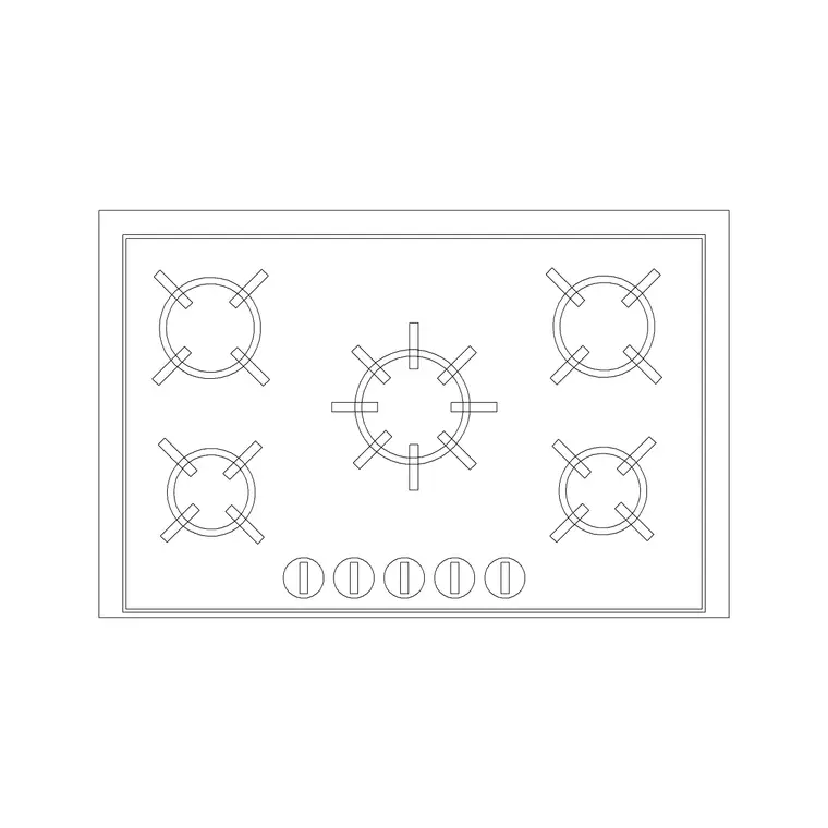 5 Stove Burner Rec DWG CAD block thumbnail — kitchen drawing