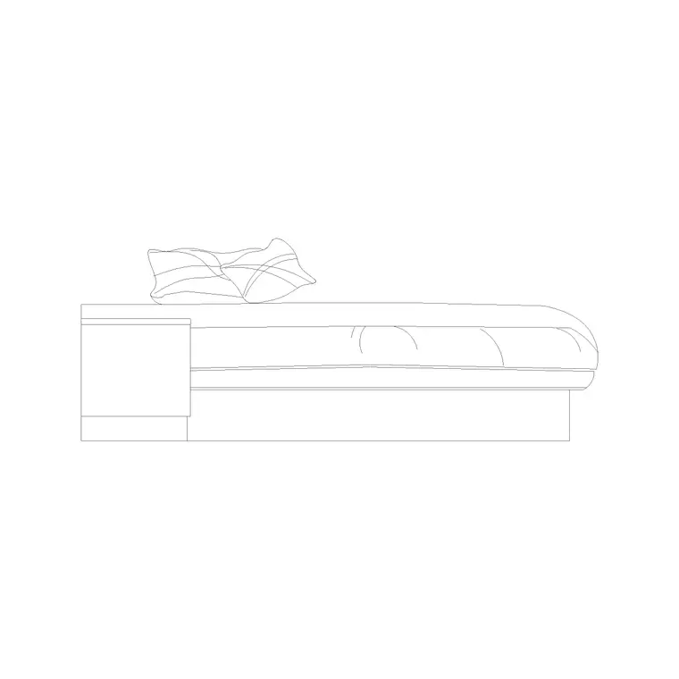 550 Mm High Backless Side Elevation Bed With Side Table DWG CAD block thumbnail — bedroom drawing