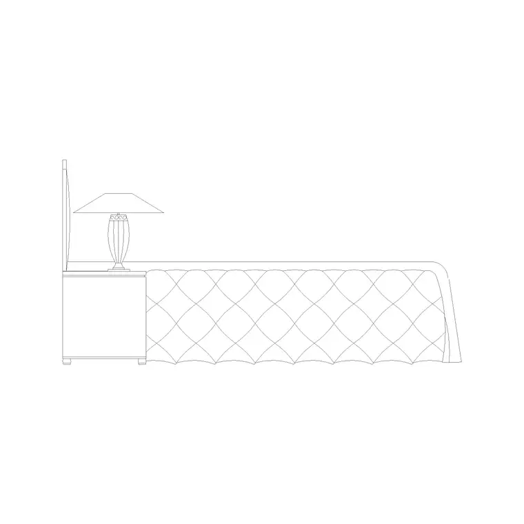 550 Mm High Bed Side Elevation With Side Table Lamp DWG CAD block thumbnail — bedroom drawing