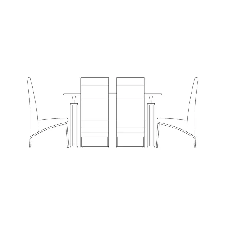 6P Dining Table Set Long Back Elevation DWG CAD block thumbnail — furniture drawing