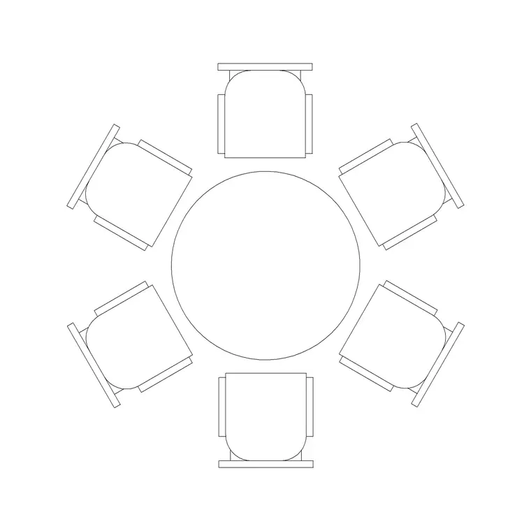 6P Dining Table DWG CAD block thumbnail — furniture drawing