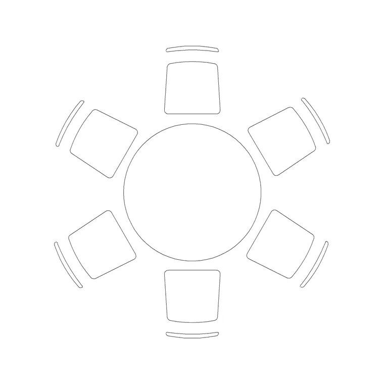 6P Round Dining Table DWG CAD block thumbnail — furniture drawing