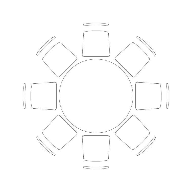8P Dining Table DWG CAD block thumbnail — furniture drawing
