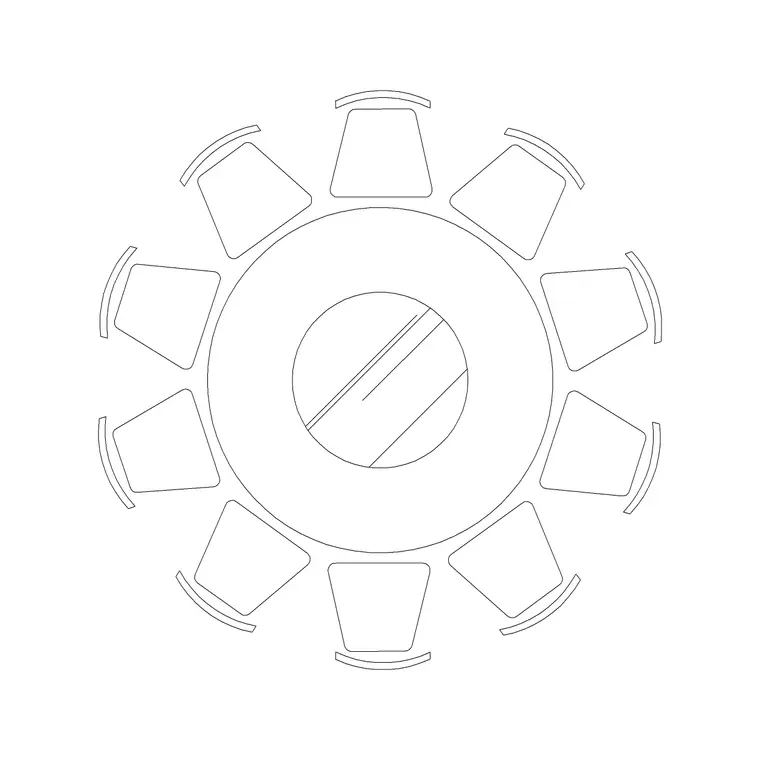 8P Glass Circular Dining Table DWG CAD block thumbnail — furniture drawing