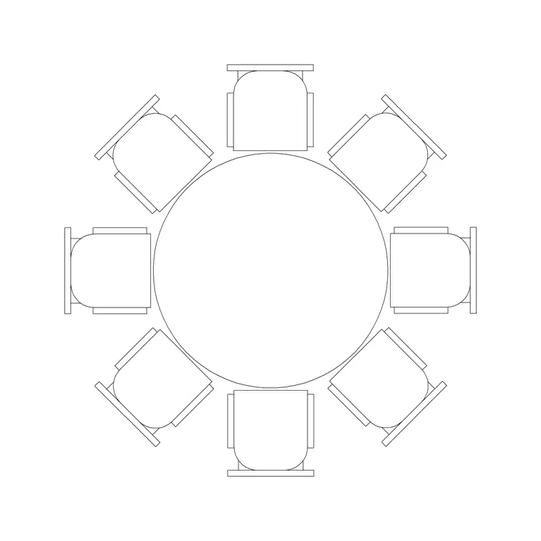 8P Round Dining Table DWG CAD block thumbnail — furniture drawing
