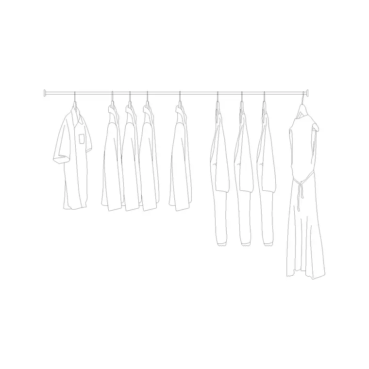 9 Clothes Hanged On Rod DWG CAD block thumbnail — accessories drawing