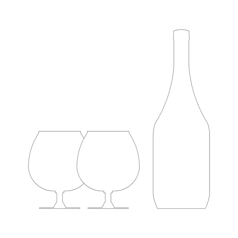 Bottle With Wine Glass A DWG CAD block thumbnail — accessories drawing