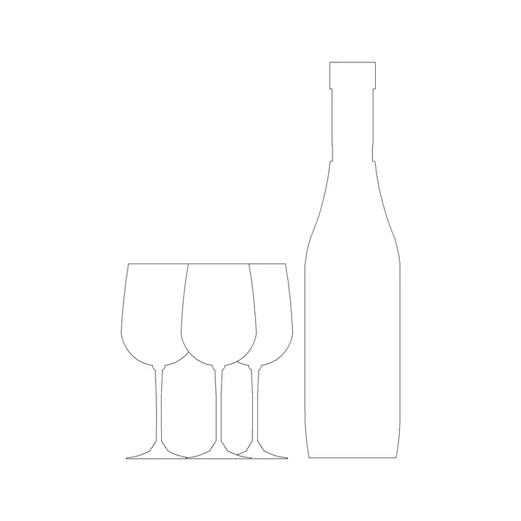 Bottle With Wine Glass B DWG CAD block thumbnail — accessories drawing