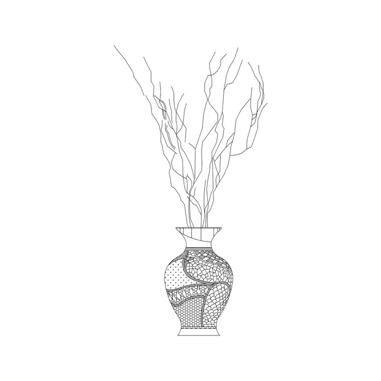 Carving On Cement Pot With Plants DWG CAD block thumbnail — accessories drawing