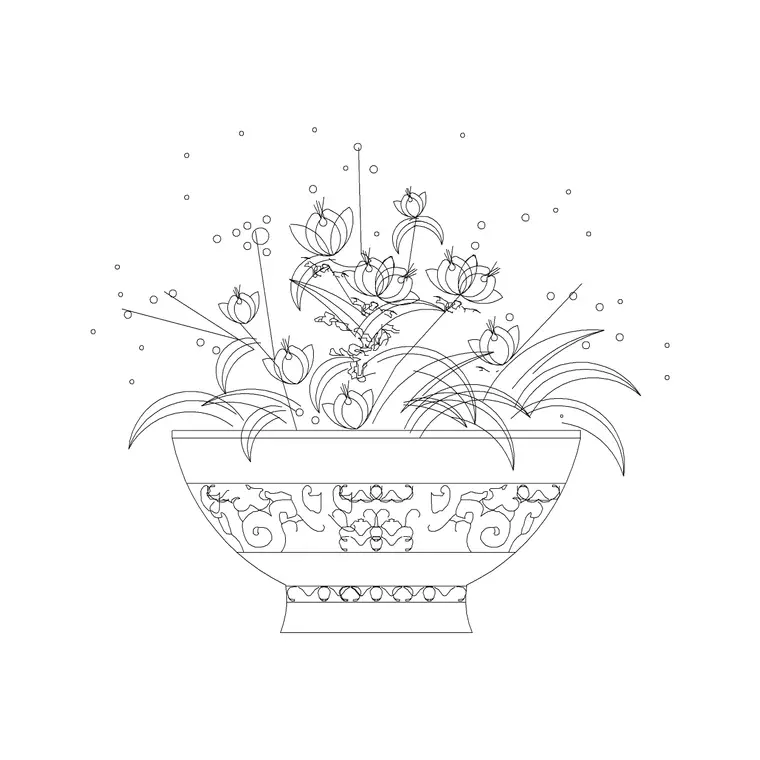 Carving On Cement Pot DWG CAD block thumbnail — accessories drawing