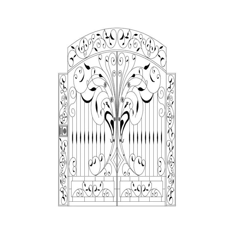 Curve Design Iron Gate DWG CAD block thumbnail — outdoor drawing