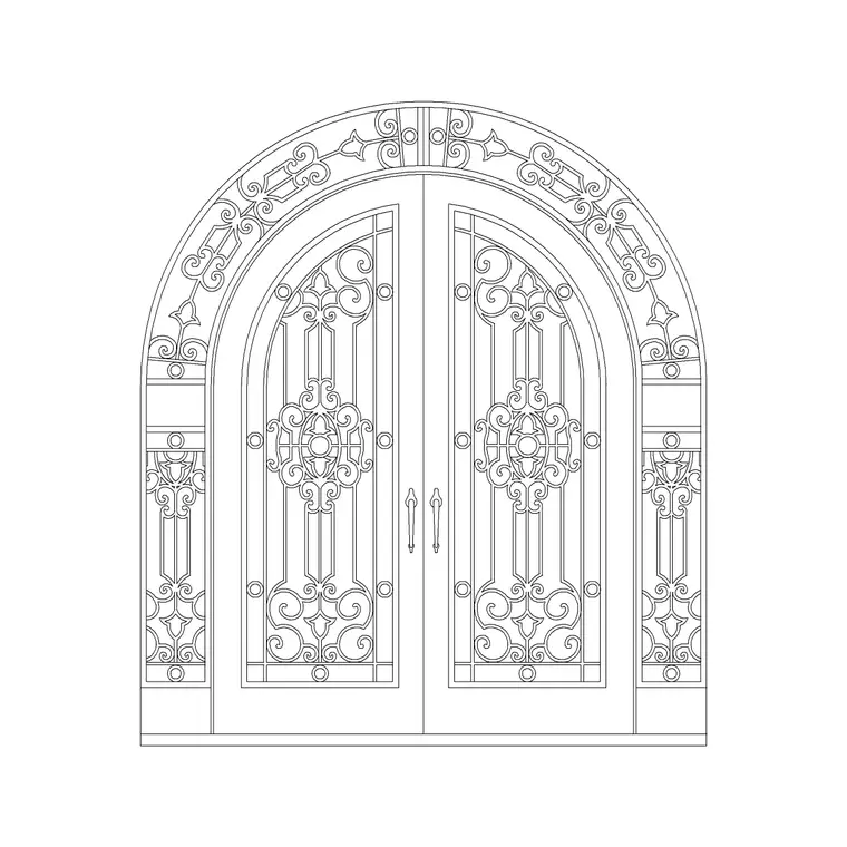 Double Arch Metal Gate DWG CAD block thumbnail — outdoor drawing