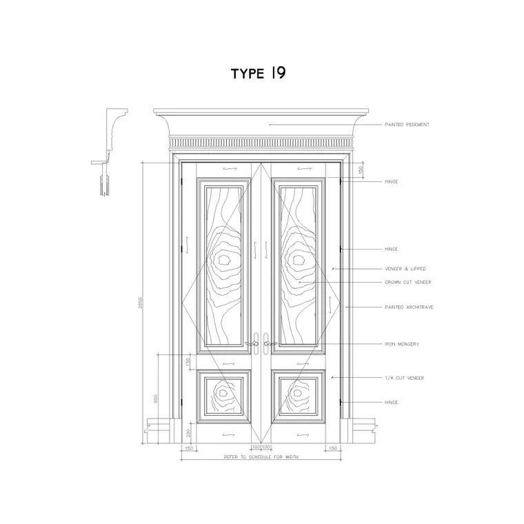 Double Door Wooden DWG CAD block thumbnail — doors drawing