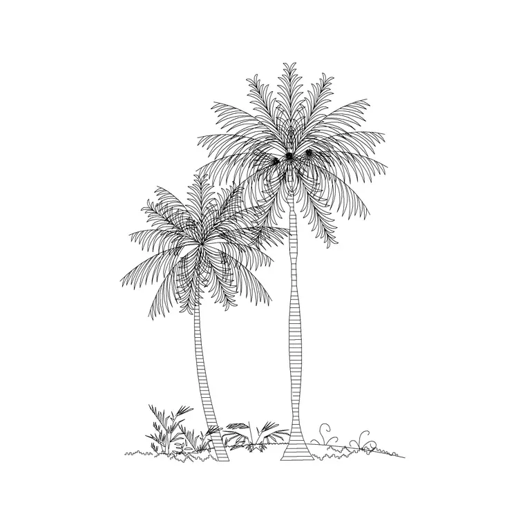Double Palm Elevation 11 DWG CAD block thumbnail — trees & plants drawing