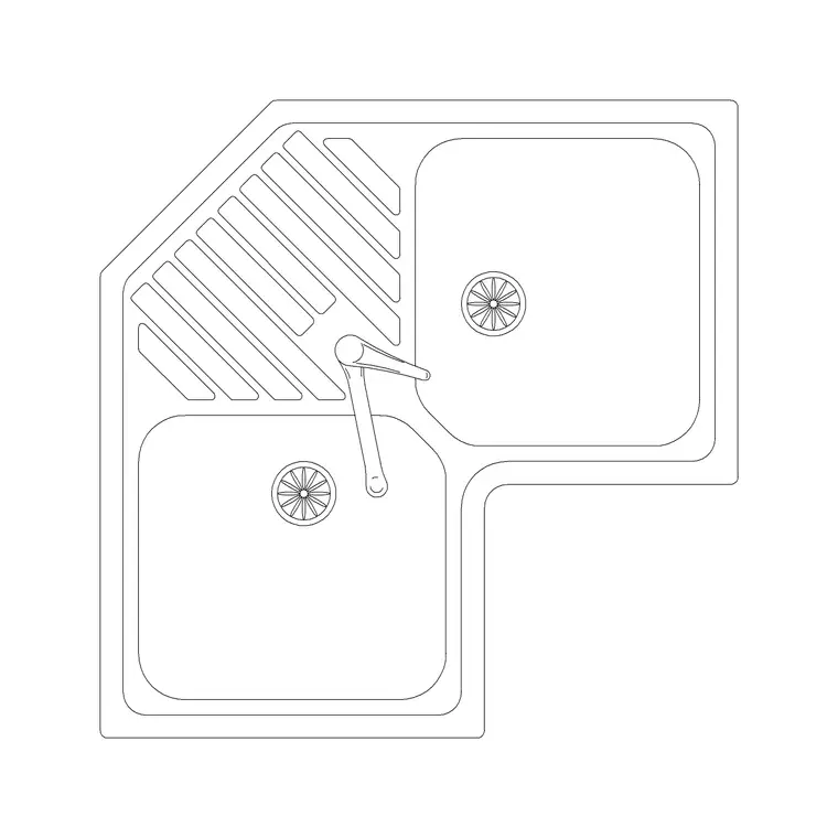Double Sink L Shape Type A DWG CAD block thumbnail — sinks & faucets drawing