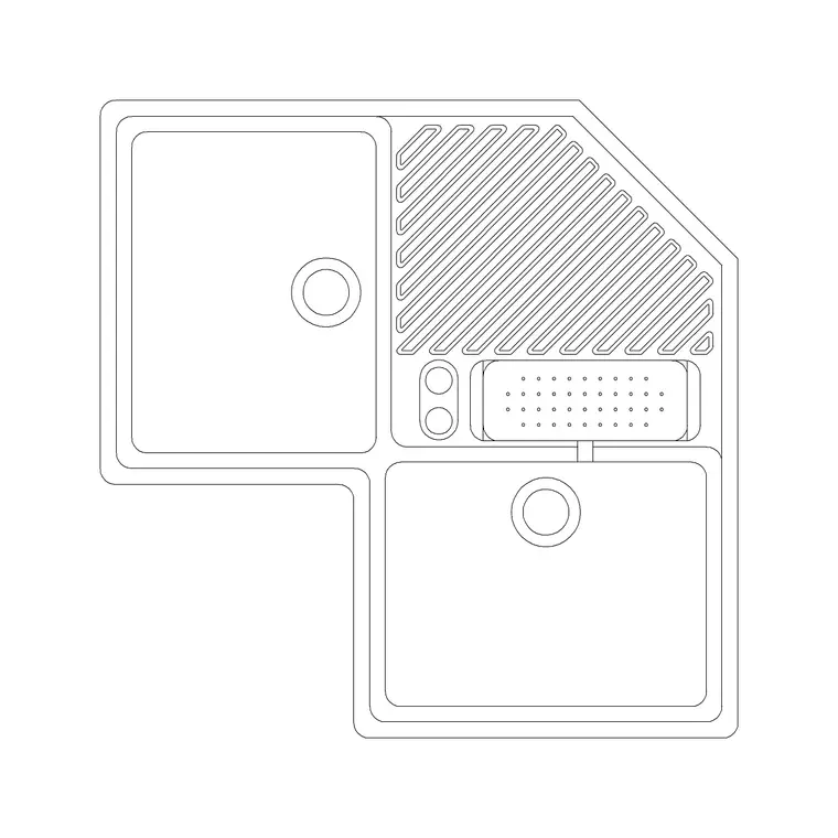 Double Sink L Shape Type E DWG CAD block thumbnail — sinks & faucets drawing