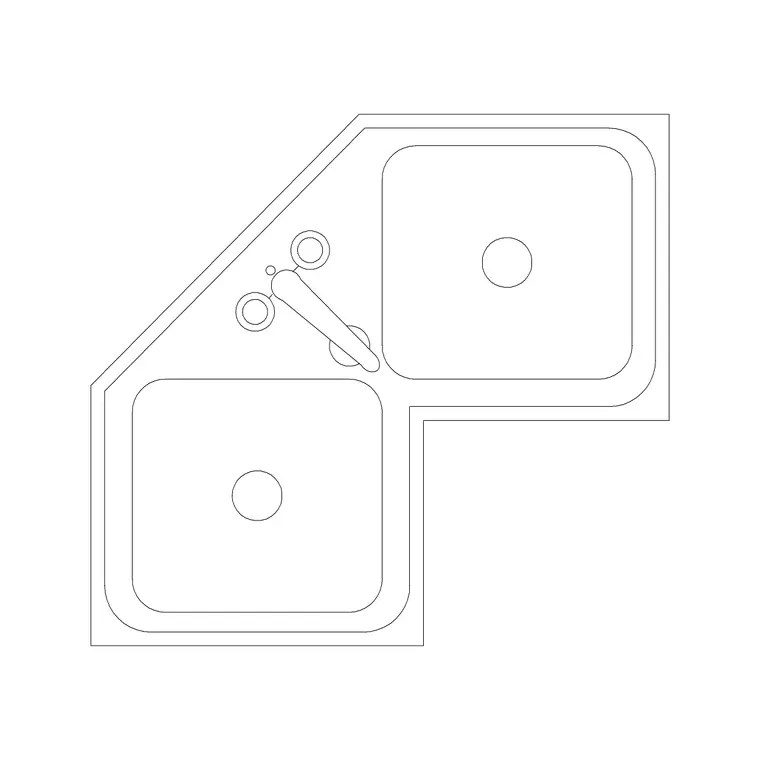 Double Sink L Shape Type F DWG CAD block thumbnail — sinks & faucets drawing