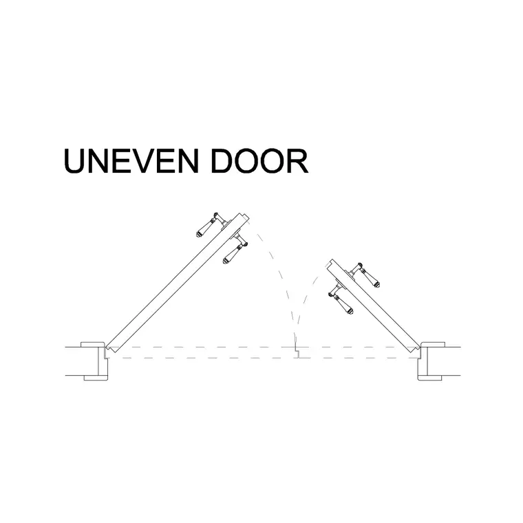 Double Uneven Swing Door DWG CAD block thumbnail — doors drawing
