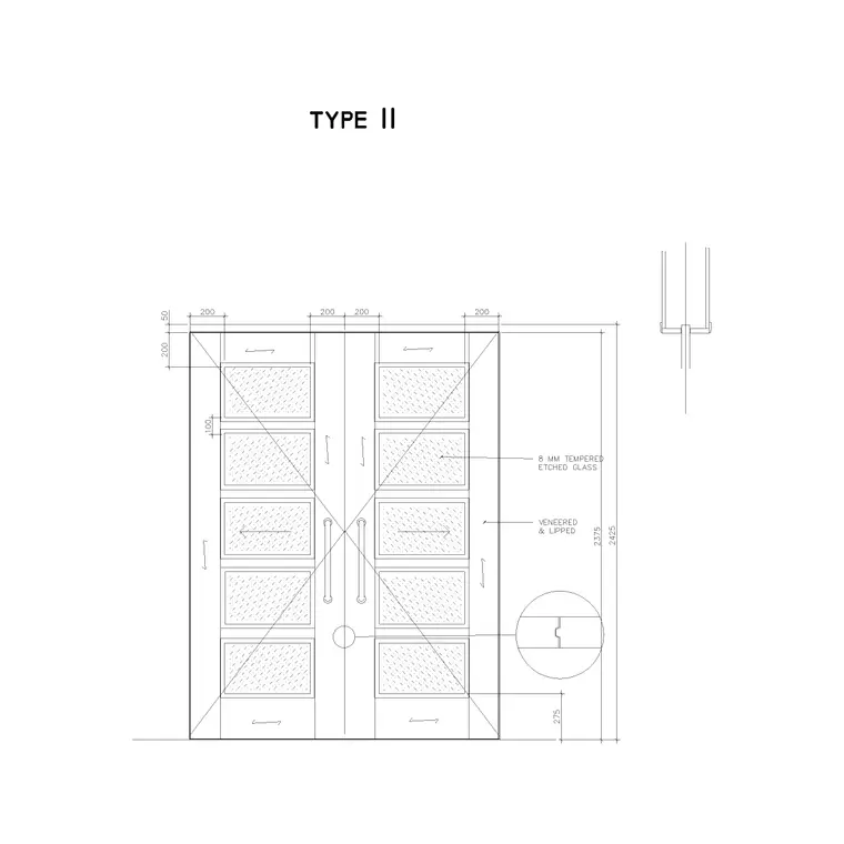 Double Wooden Door With Glass DWG CAD block thumbnail — doors drawing